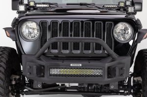 Jeep Wrangler Bumper - Front - Go Rhino - Rockline Front Stubby with Overrider - Textured Black - `07-`20